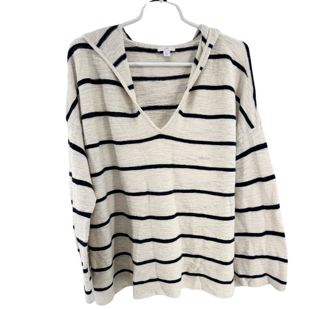 J. Jill Cream and Navy Striped V-Neck Sweater hooded coastal terry cloth XL